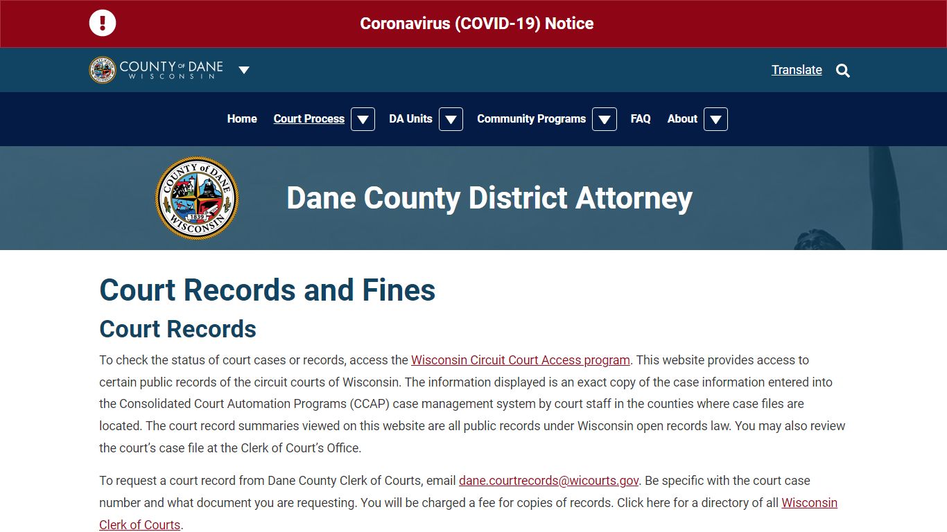Court Records and Fines - Dane County, Wisconsin