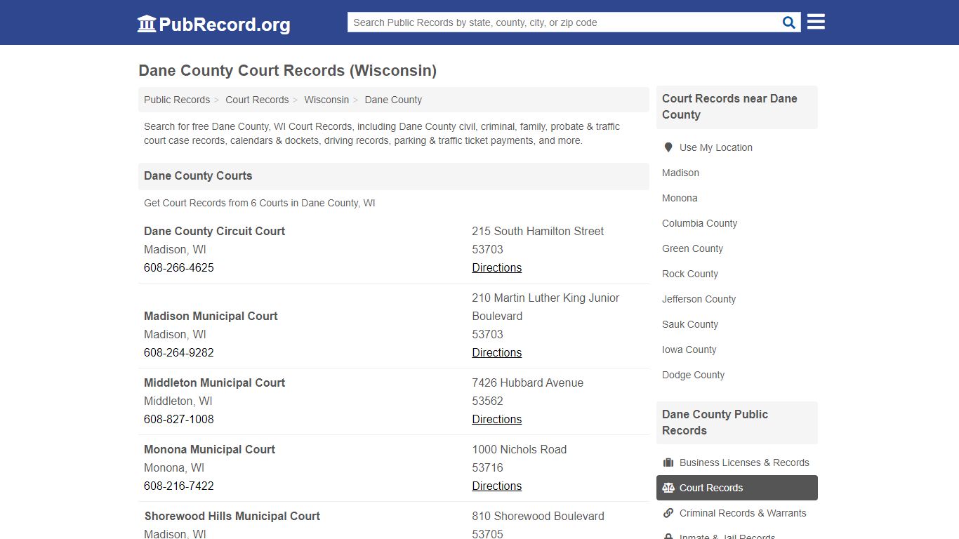 Free Dane County Court Records (Wisconsin Court Records) - PubRecord.org
